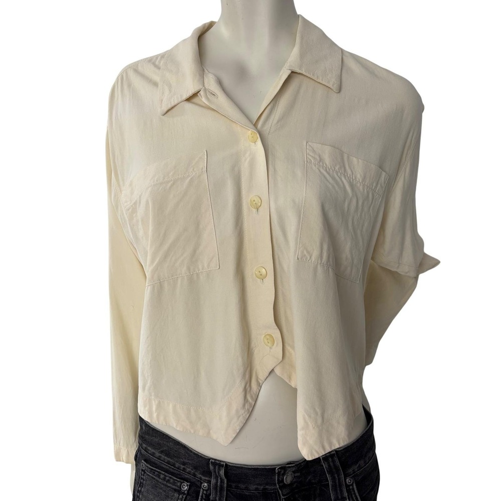 Vintage Handmade Cropped Silk Blouse Cream Cinched Back Artsy Style Minimalist L